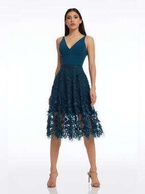 Dress The Population Darleen Floral Midi Dress Peacock Blue Women’s Size XXL